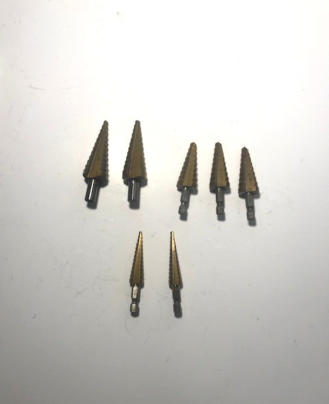 Step Drill Bits Titanium Cutter Cone 3/16 – 7/8, 1/4 – 3/4, 1/8 – 1/2″(Lot of 7)