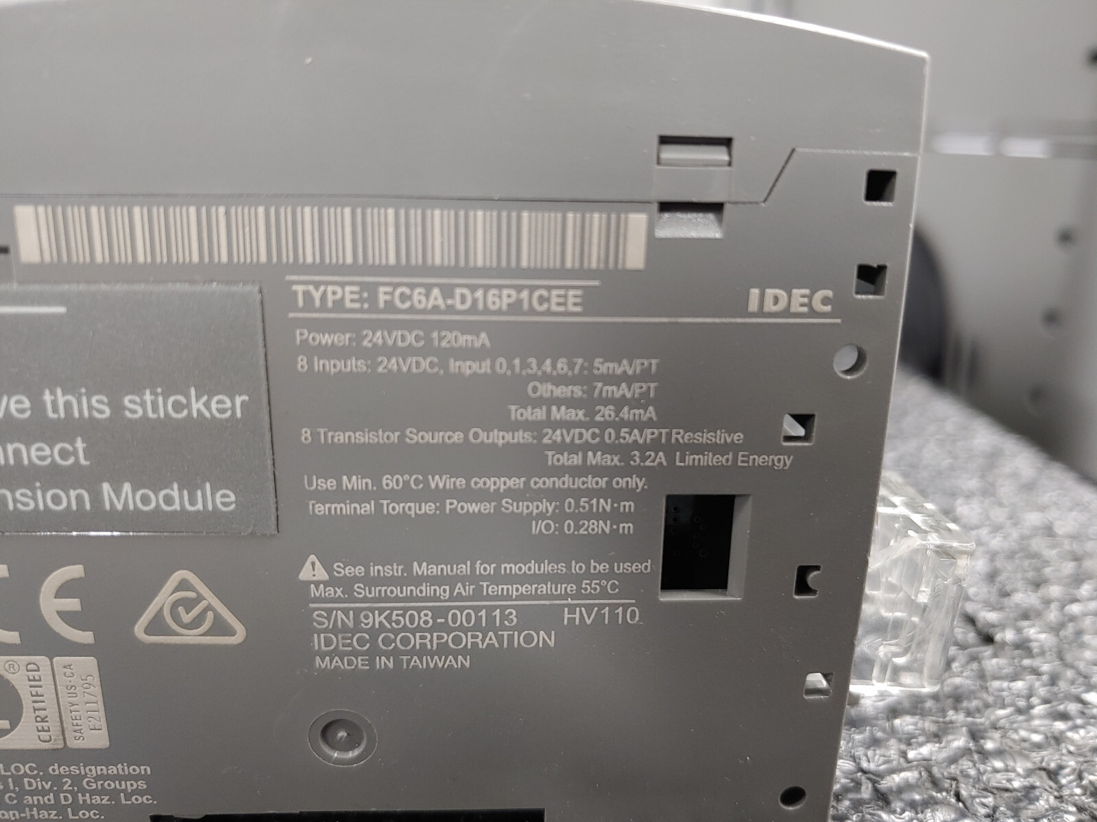IDEC FC6A-D16P1CEE PLC 16IO 24VDC Transistor Source FC6A MicroSmart PLC