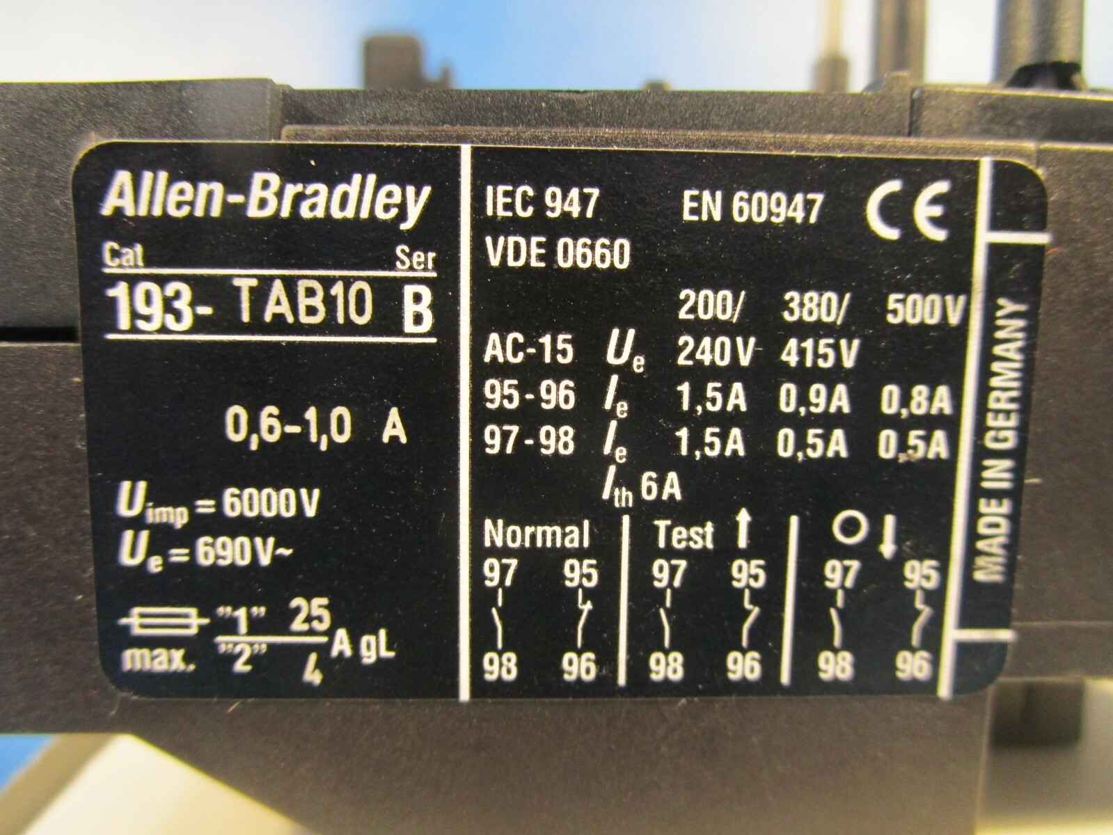 Allen Bradley 193-TAB10 Thermal Overload Relay, Series B