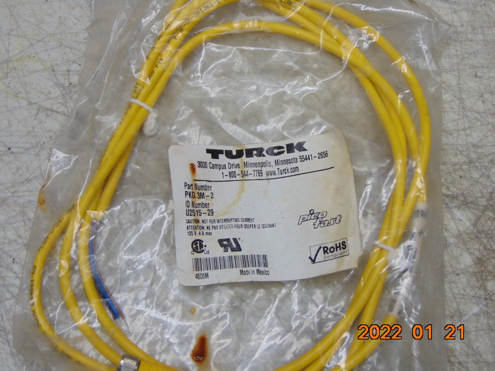 NEW TURCK U2515-29 CORDSET PKG 3M-2
