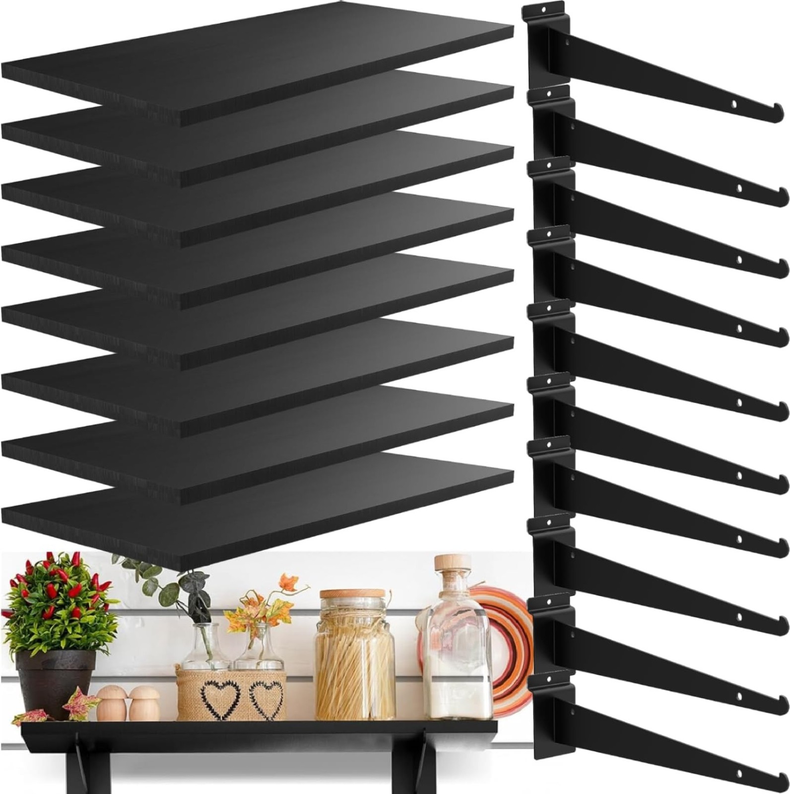 8 Pack Wooden Slatwall Shelf, 23.6″D x 11.8″W Slatwall Shelves with Metal Bra…