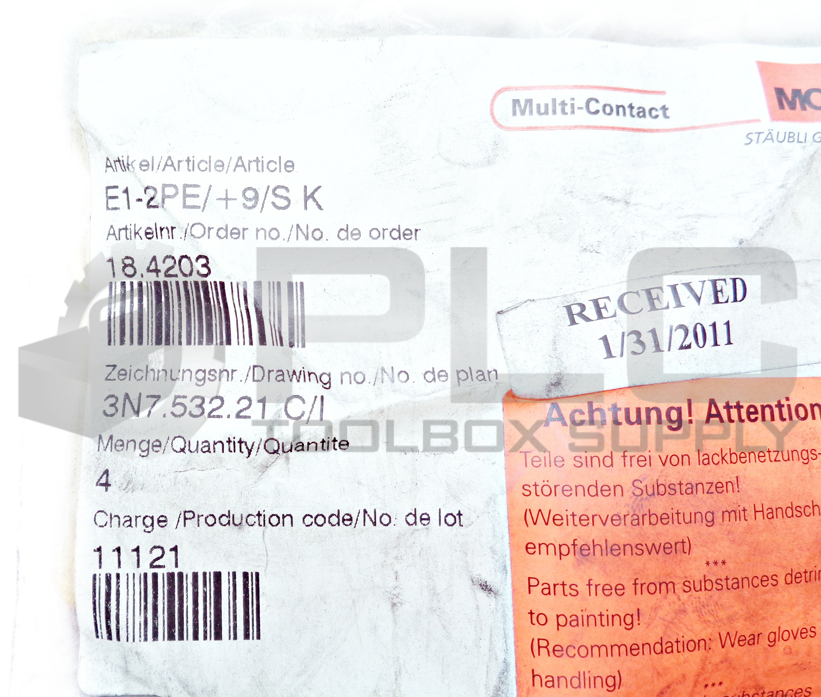 BAG OF 4 NEW STAUBLI 18.4203 PIN && SOCKET CONNECTOR INSERT E1-2PE/+9/S K