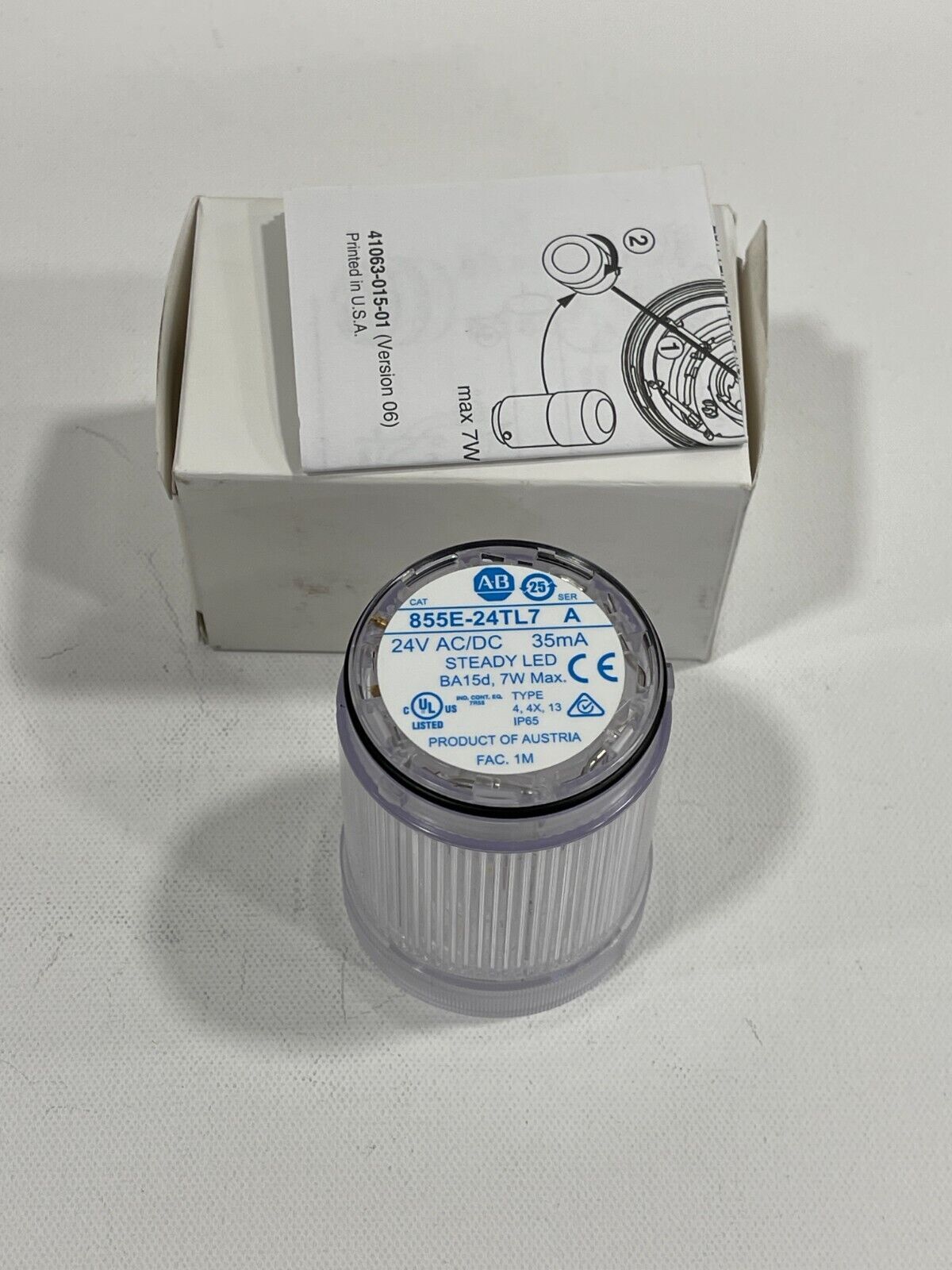 New! Allen Bradley 855E-24TL7 Clear Steady LED 24V AC/DC Free Shipping!