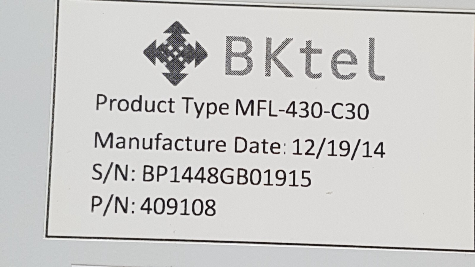 BKtel Single Mode Laser MFL-430-C30, MFR004330 FW 2.12, AQUARIUS SA-1121310