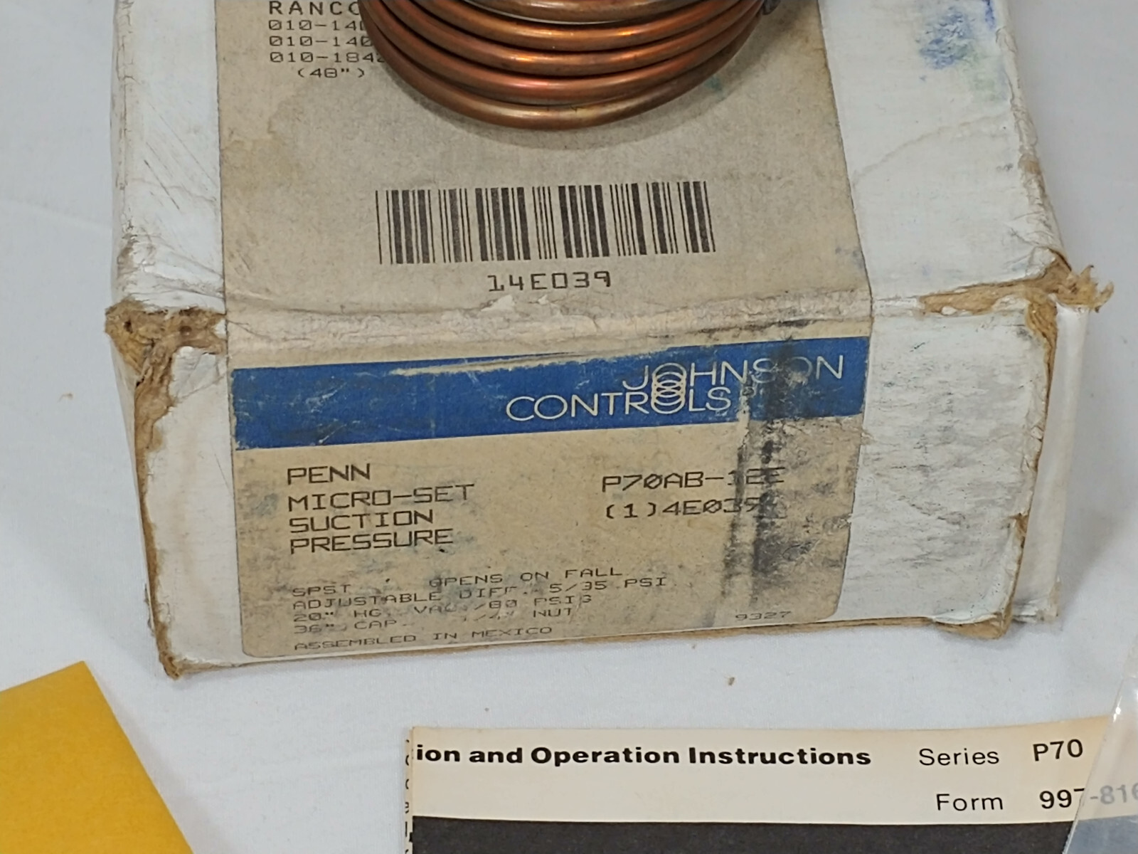 JOHNSON CONTROLS P70AB-12E / P70AB12E MICRO-SET PRESSURE CONTROL 4E039