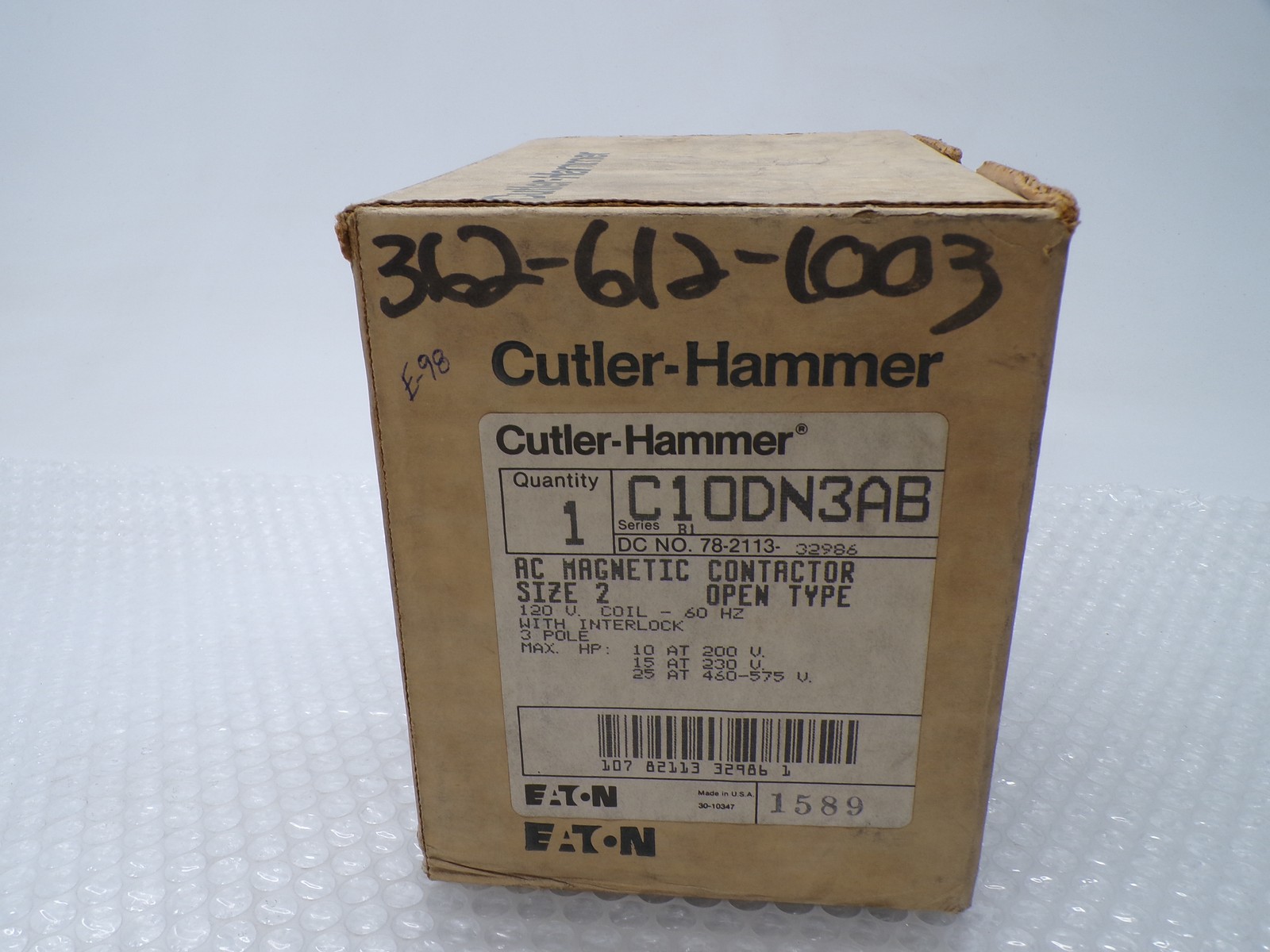 CUTLER HAMMER C10DN3AB SER.B1 CONTACTOR 120V NSMP