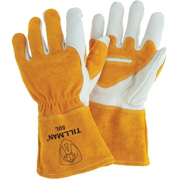 TILLMAN 50L Welding Glove, 4″CUFF WHT/GLD LRG 1PR COWHIDE MIG GLOVES