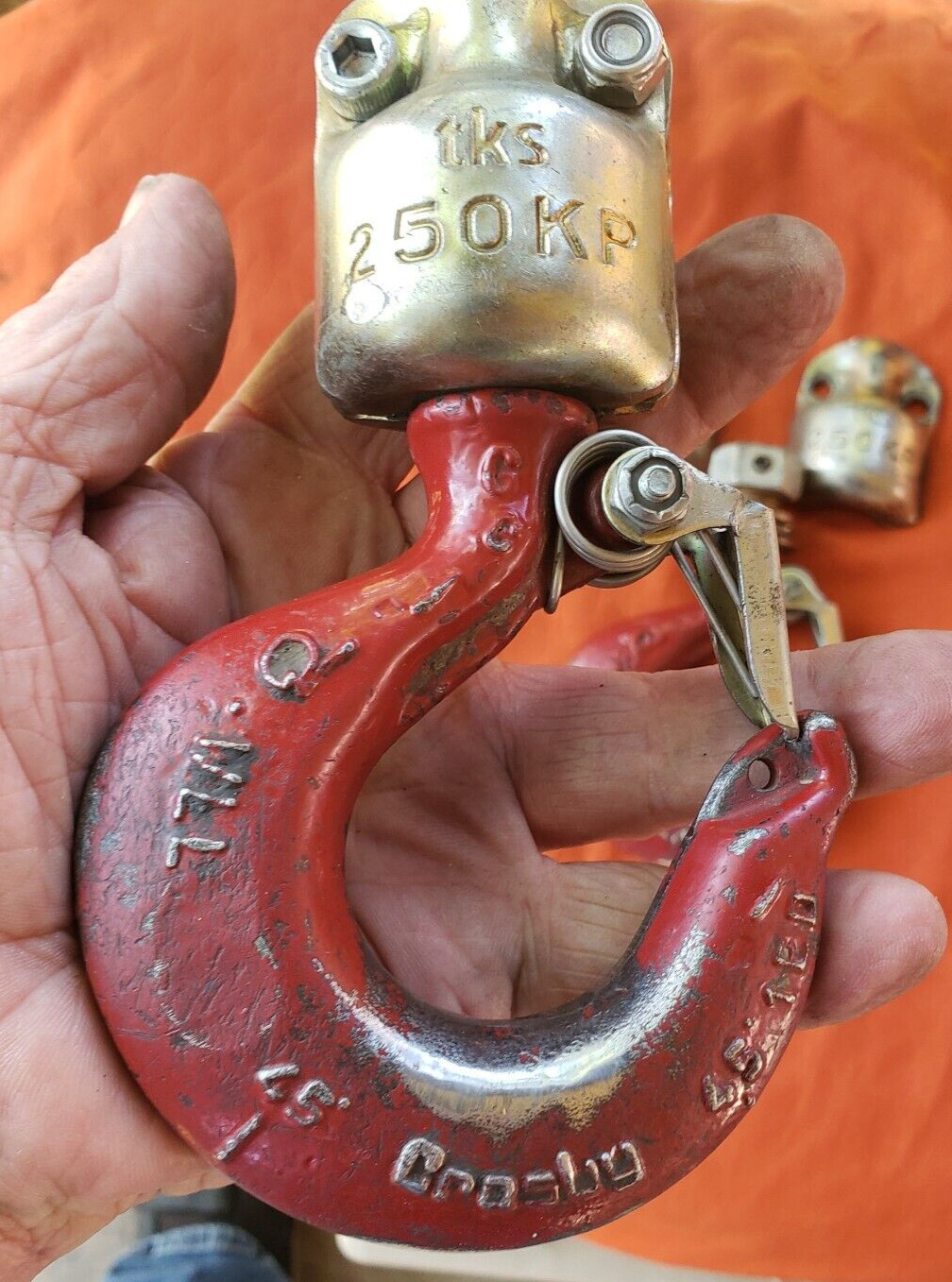2-CROSBY 45 1FD & 1ED HOOK WITH LATCH, THREADED SHANK WITH CASTLE NUT ADAPTER