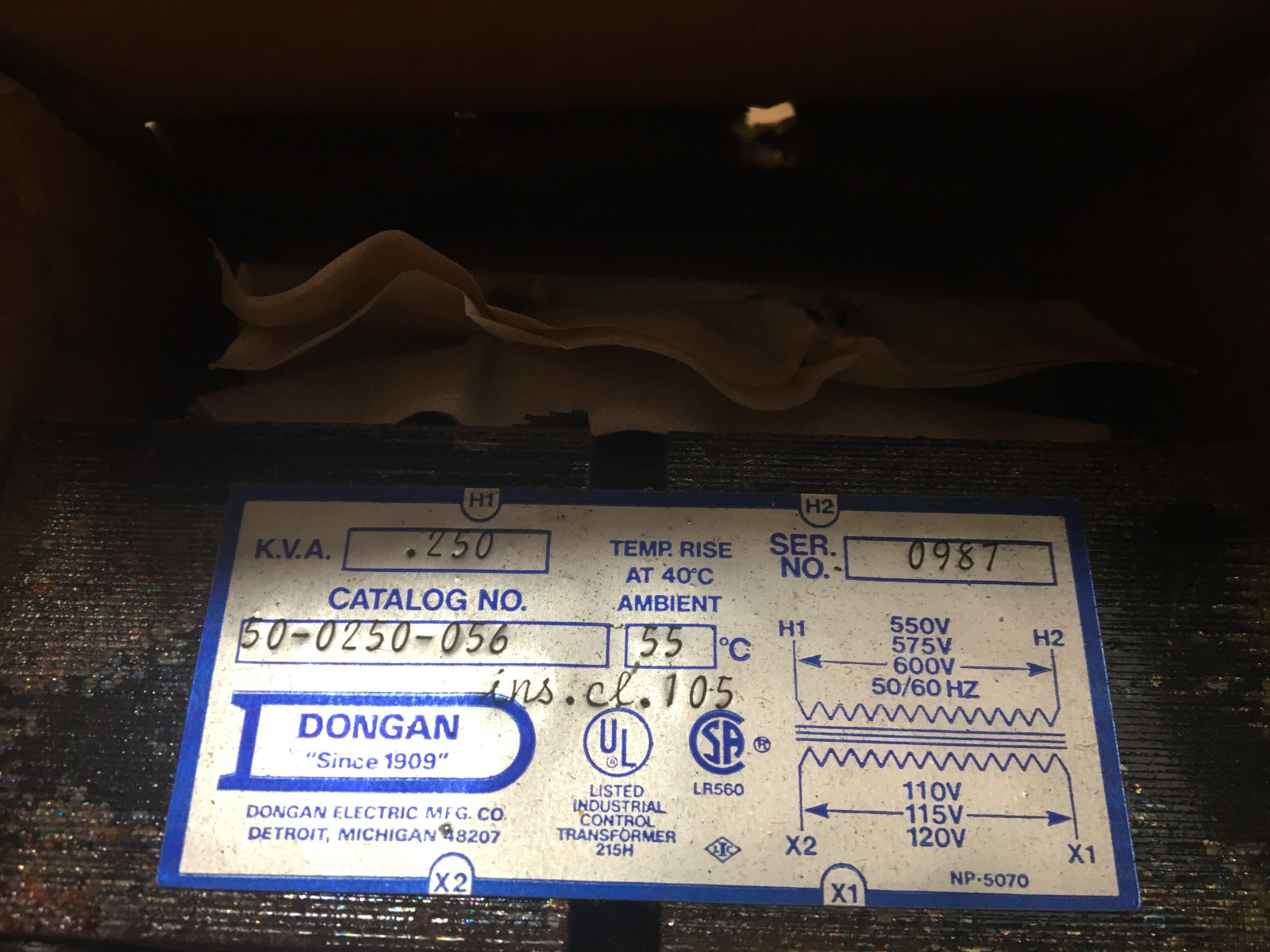 Dongan 50-0250-056 Machine Tool Transformer