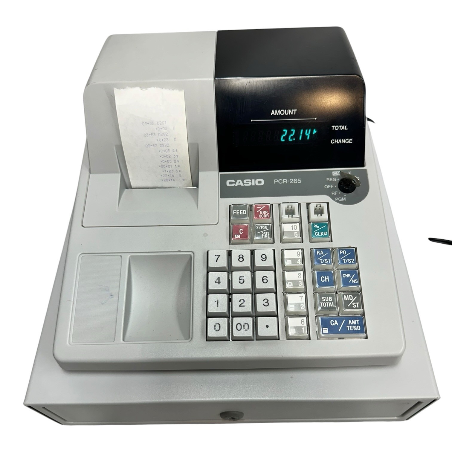 CASIO PCR-265 ELECTRONIC CASH REGISTER W OP KEY & MONEY DRAWER WORKS!