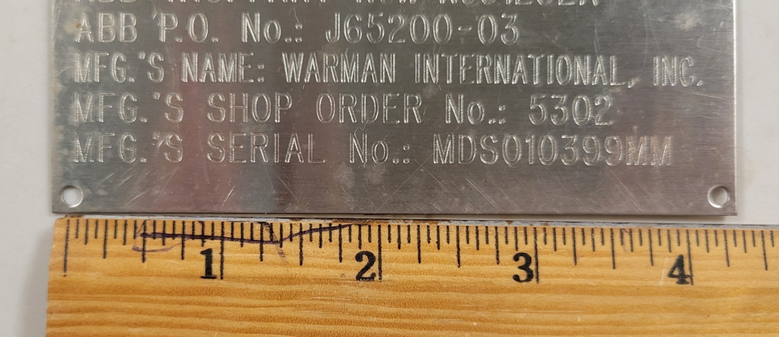 WARMAN INTERNATIONAL, INC. Model 650 PUMP Aluminum Data Tag