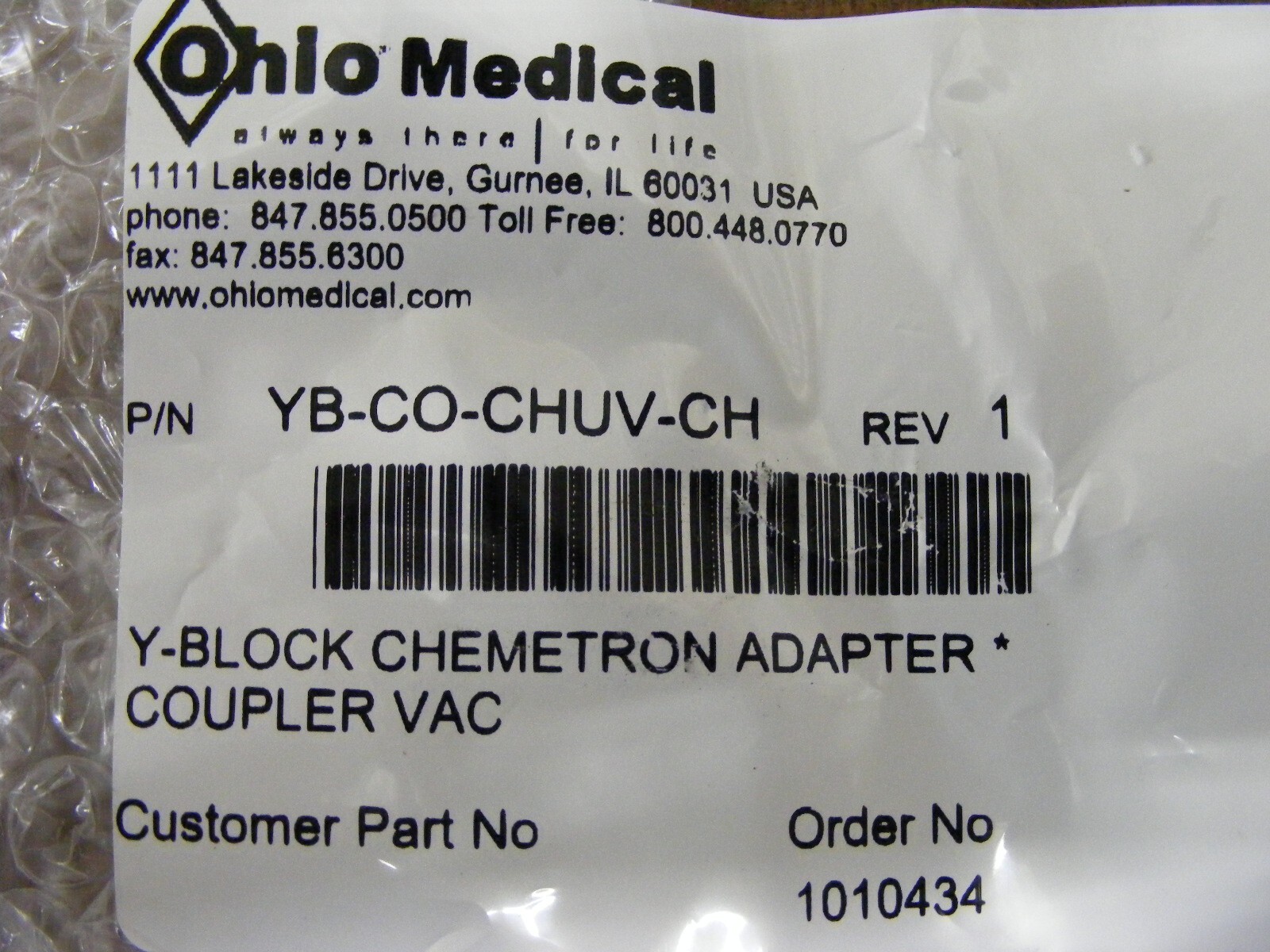 Ohio Medical YB-CO-CHUV-CH Chemetron Y Block Adapter Vacuum White