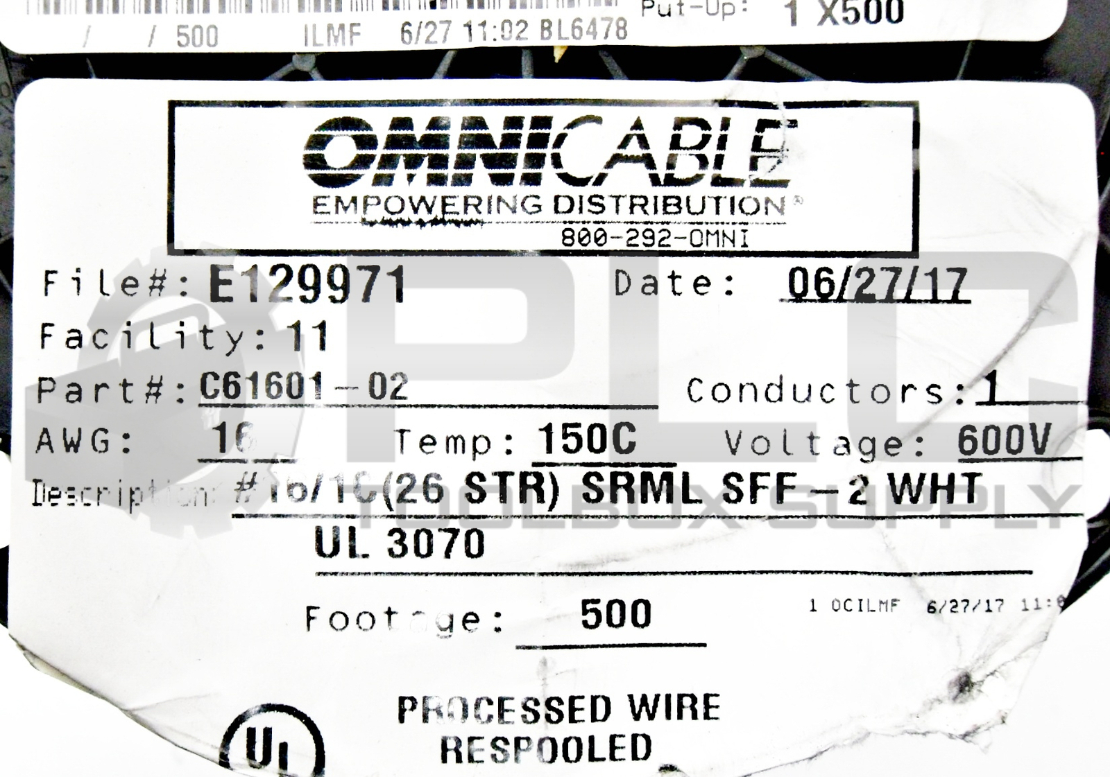 NEW OMNICABLE C61601-02 AWG 16 600 VAC WHITE *500 FT