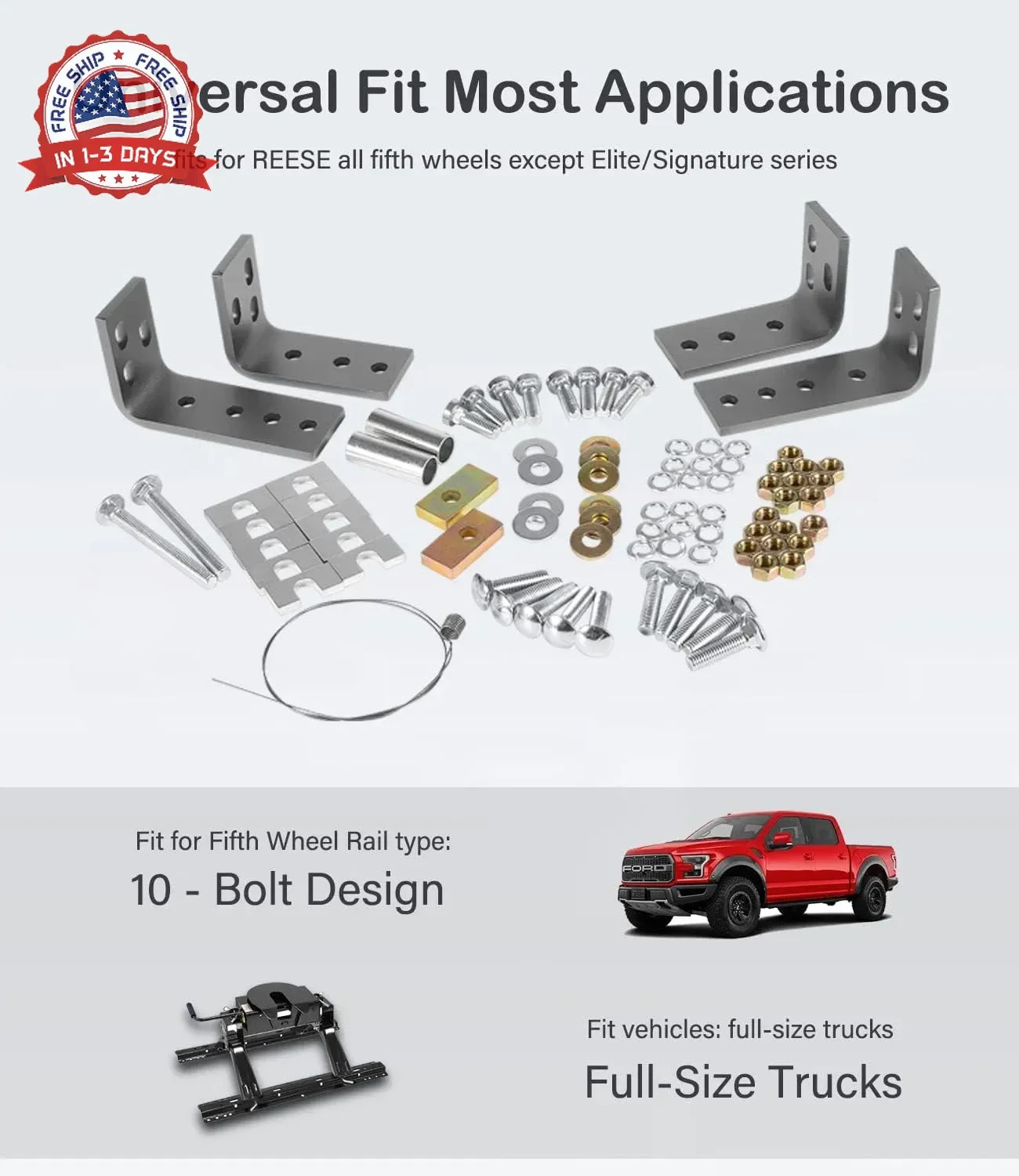 Universal 5th Wheel Installation Kit for Full-Size Trucks – Compatible with Rees