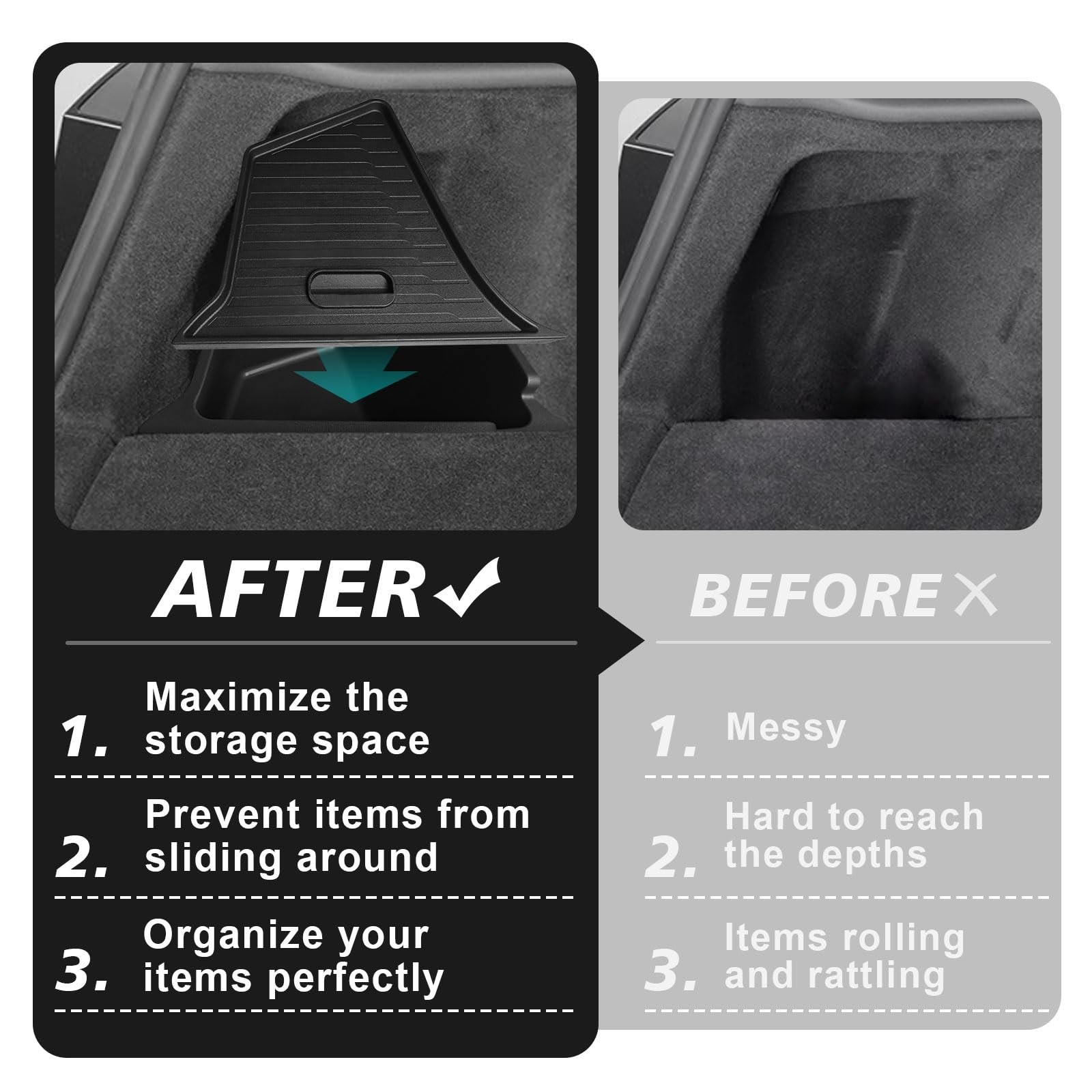 BestEvMod for 2026+ Tesla New Model Y Juniper 2PCS Rear Trunk Storage Bins wi…