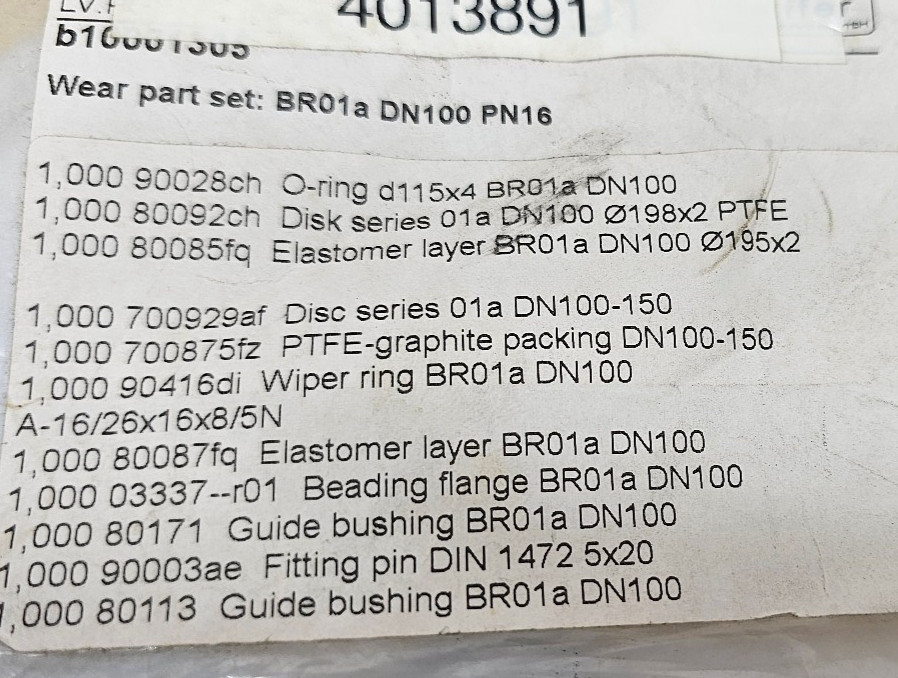 Pfeiffer B10001305 Wear Part Set Series BR01a DN100 PN16, O-Ring, Flange, Bushin