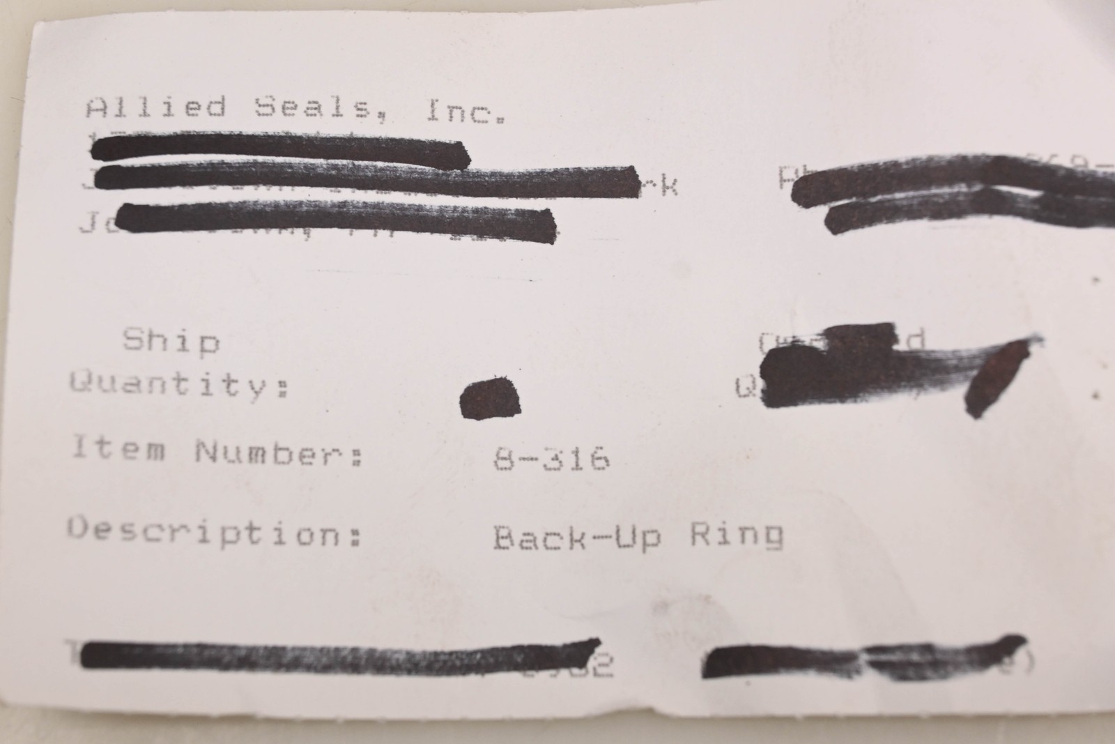 Allied 8-316, T48199 Back-Up Ring NOS