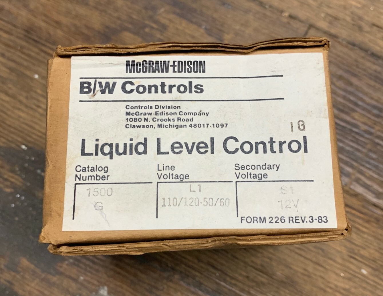 MCGRAW-EDISON B/W CONTROLS LIQUID LEVEL CONTROL 1500-G-L1-S1 NEW IN BOX