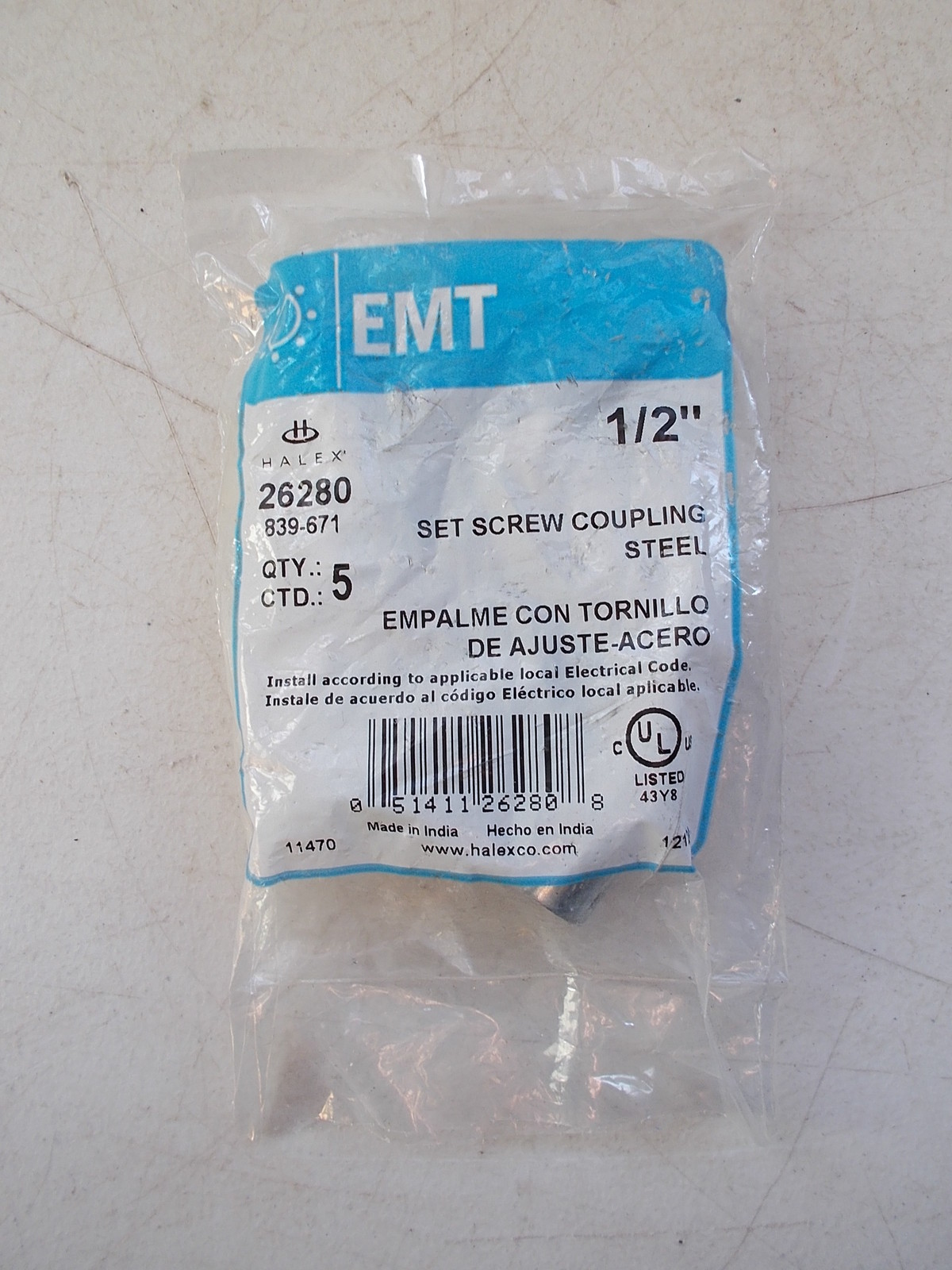 NEW Halex 1/2″ EMT Set Screw Couplings, Lot of 5 *FREE SHIPPING*