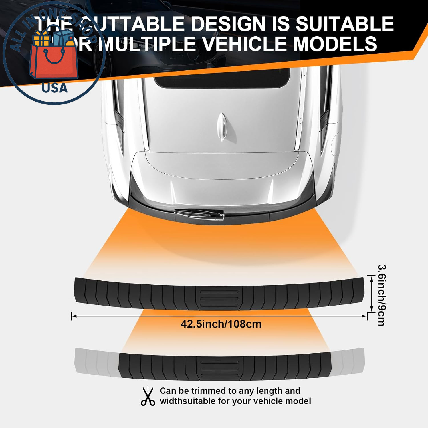 Universal Rubber Rear Bumper Protector for Cars and SUVs, 41.5″x3.6