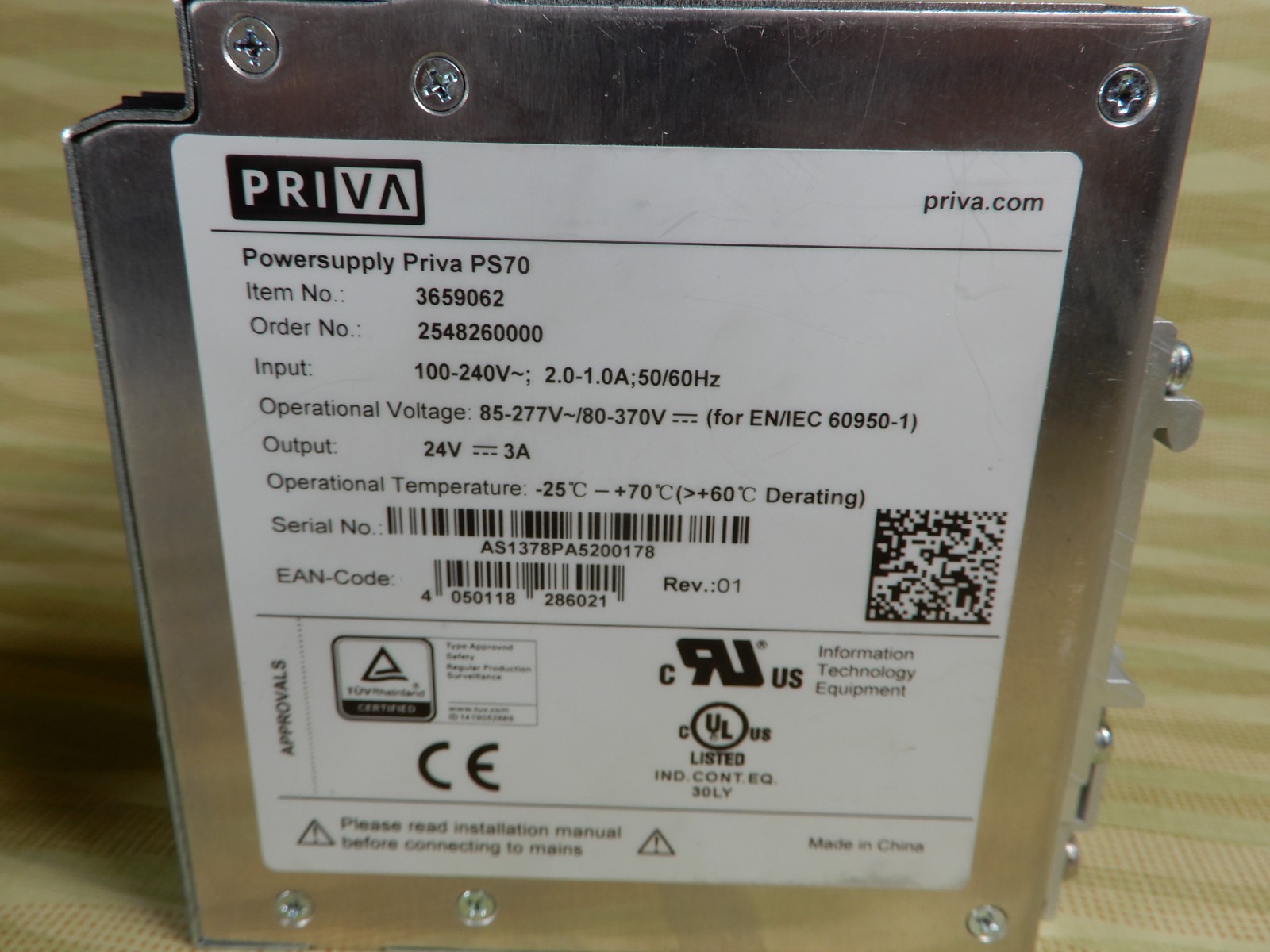 Priva PS120 DIN Mount 24VDC 5A Power Supply 3659063 NOS BX