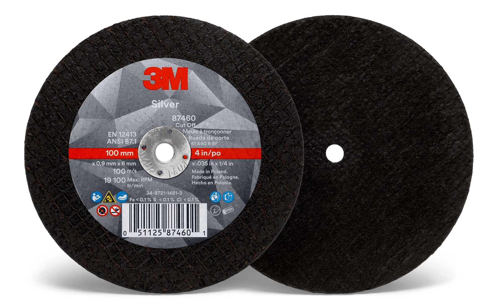 3M Silver Cut-Off Wheel, 87460, T1, 4 in x .035 in x 1/4 in, 25 pe (Case of 50)