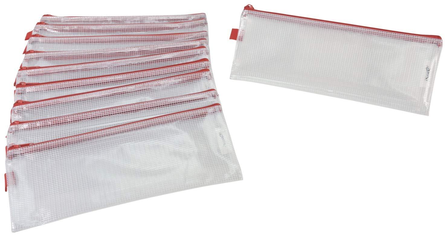 Sax Mesh Zippered Bag, 5 x 13 Inches, Clear with Red Trim, Pack of Clear,Red