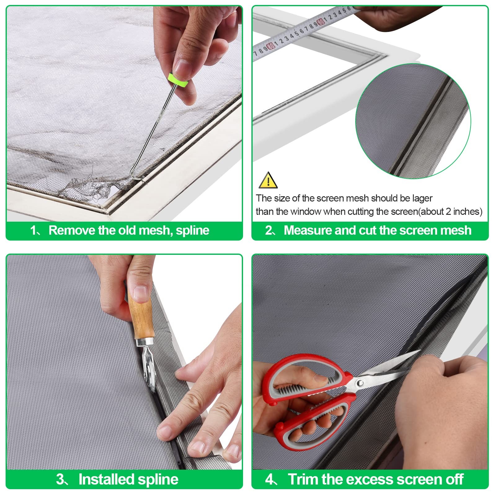 QWR Pet Proof Window Screen 48”x 118”- Folded /with Tool Kit, Black