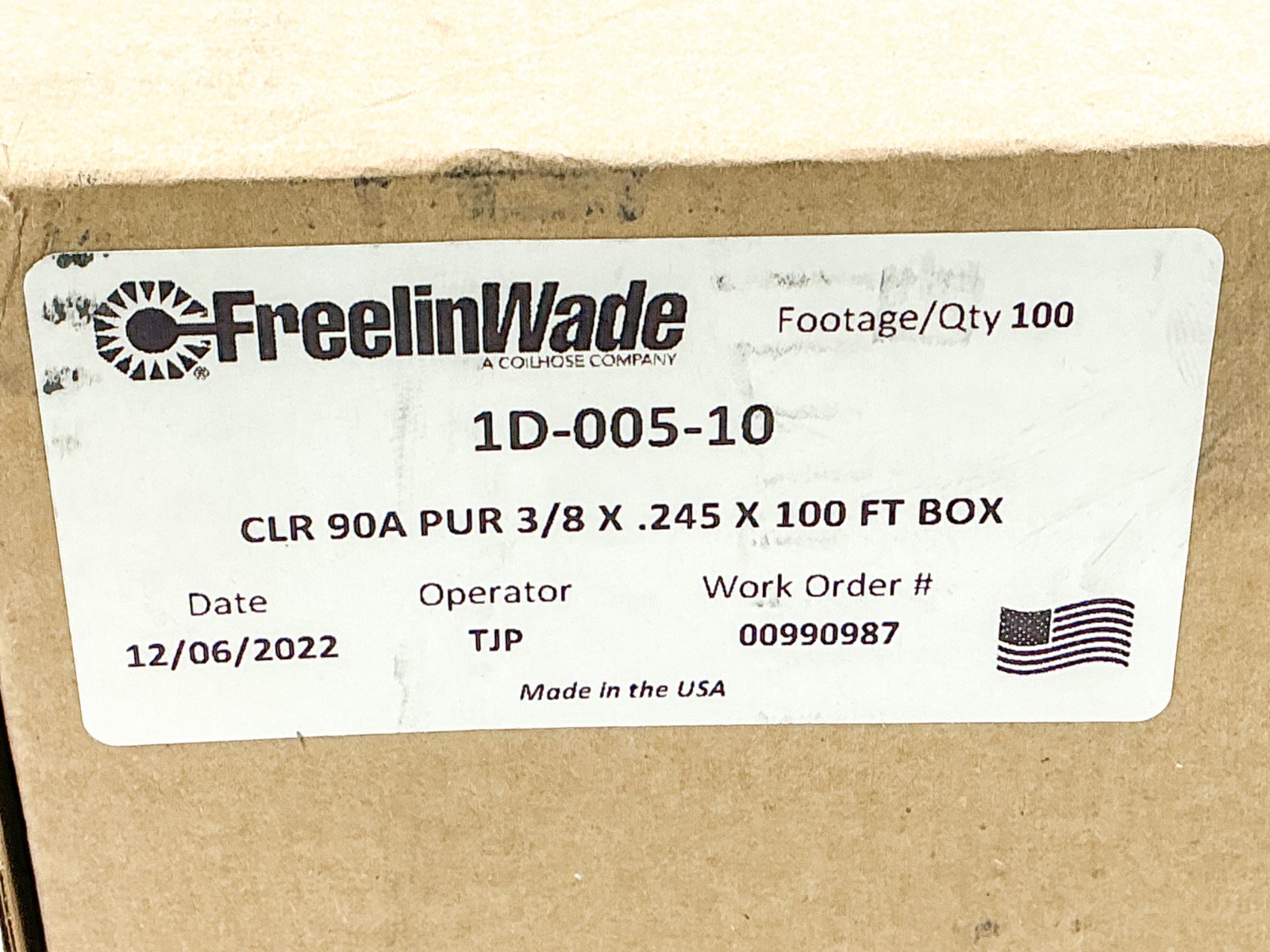 New Freelin-Wade 1D-005-10 Clear Tubing CLR 90A PUR 3/8″X.245X100FT