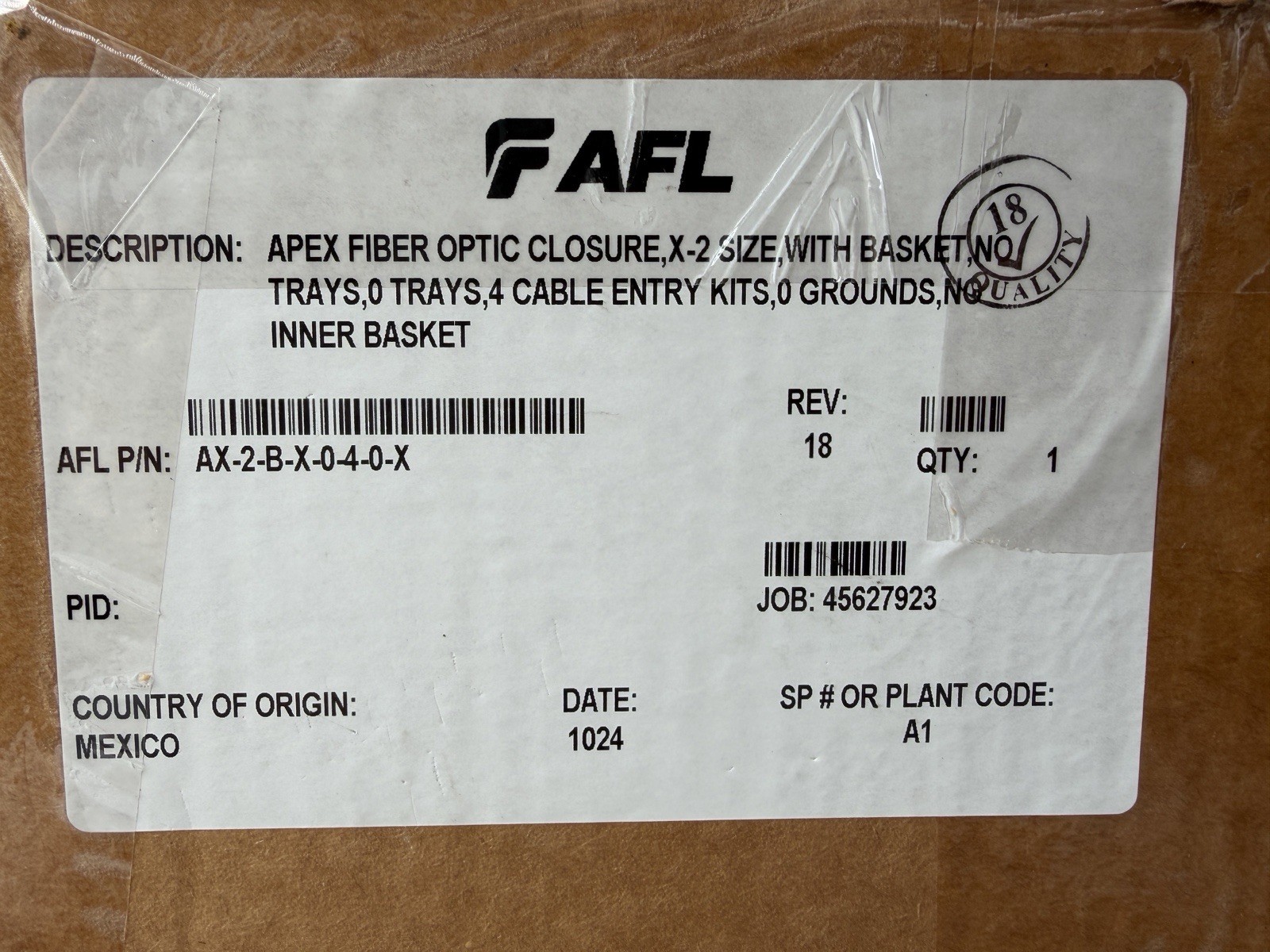AFL APEX Fiber Optic Closure X-2 Basket 4 Cable Entry Kits AX-2-B-X-0-4-0-X