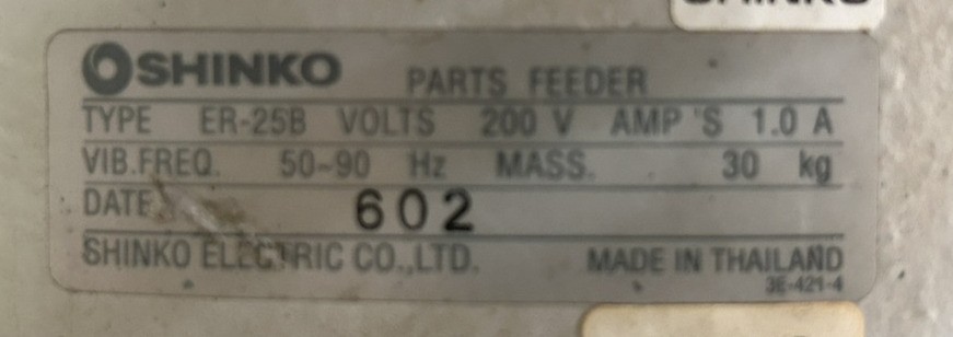 Shinko ER-25B Vibratory Parts Feeder 200VAC Vibratory Freq. 50-90Hz – Used