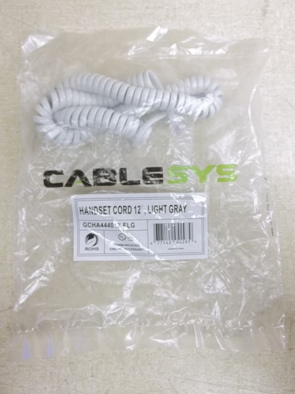 NEW Cablesys 12′ Handset Cord Light Gray GCHA444012-FLG *FREE SHIPPING*