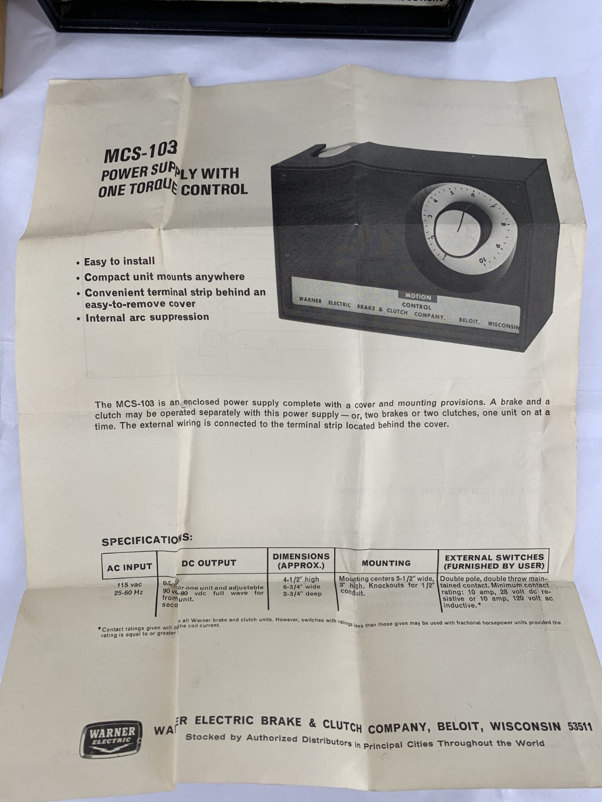 Warner Electric 6010-448-001 MCS-103 Adjustable Torque Control Power Supply 120V