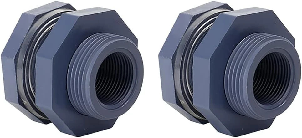 2 Pieces 3/4 Inch PVC Bulkhead Fitting for Water Barrel, Water Tank, Rain Barrel