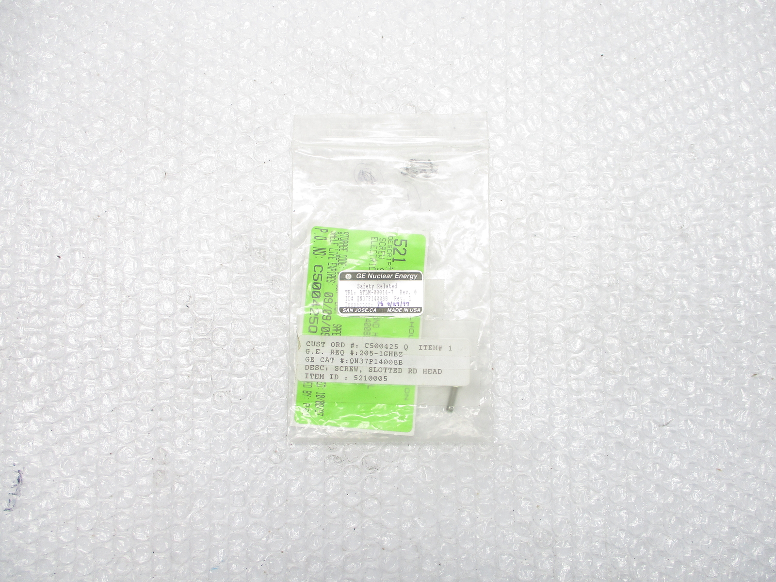 GE NUCLEAR ENERGY QN37P14008B SCREW NSMP