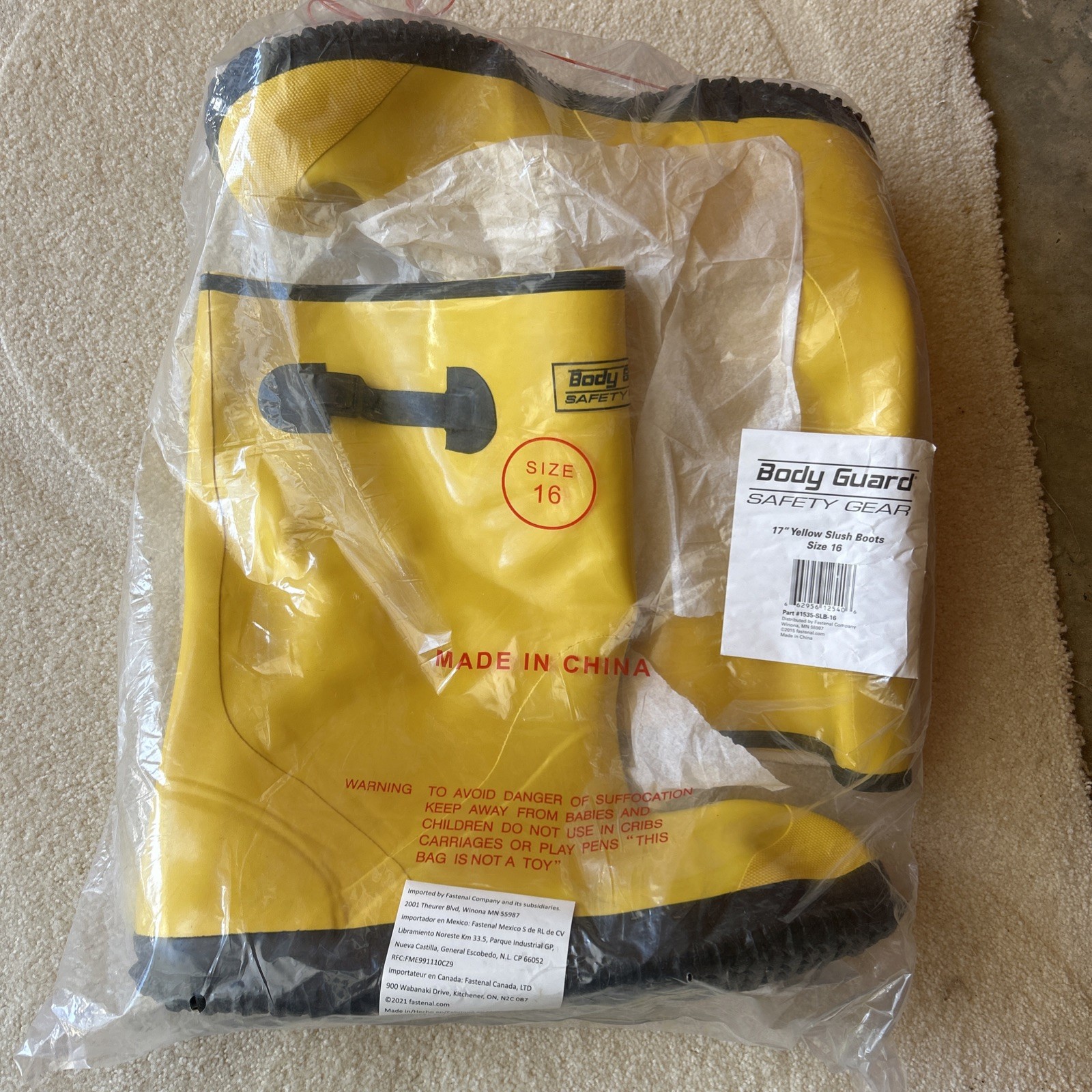 BODY GUARD 1535-SLB-16 YELLOW SAFETY GEAR/SLUSH BOOTS, SIZE 16 NNB