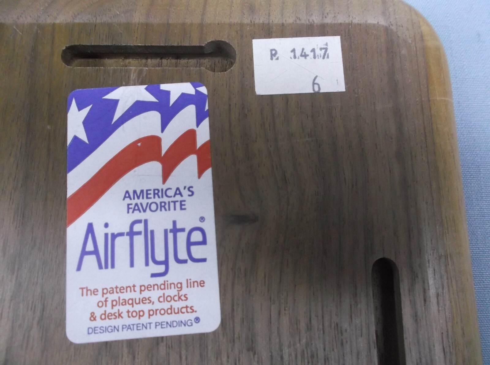 P1417 AIRFLYTE plaque 7×8 solid walnut black brass plate 2″ dia trophy parts