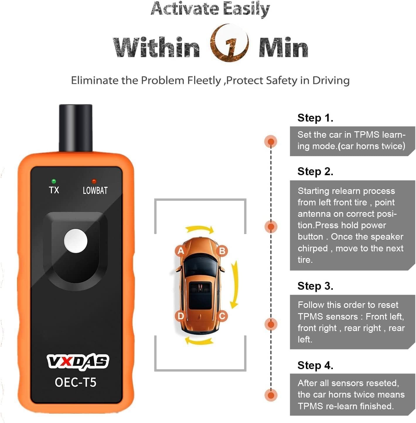 VXDAS TPMS Relearn Tool El-50448 for GM Tire Sensors Pressure Monitor System Res