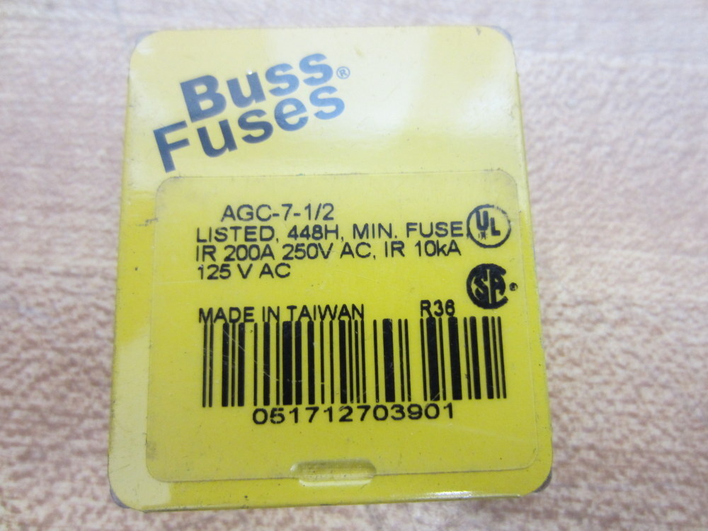 Buss AGC-7-1/2 Bussmann Fuse Cross Ref 6F018 Zig-Zag (Pack of 30)