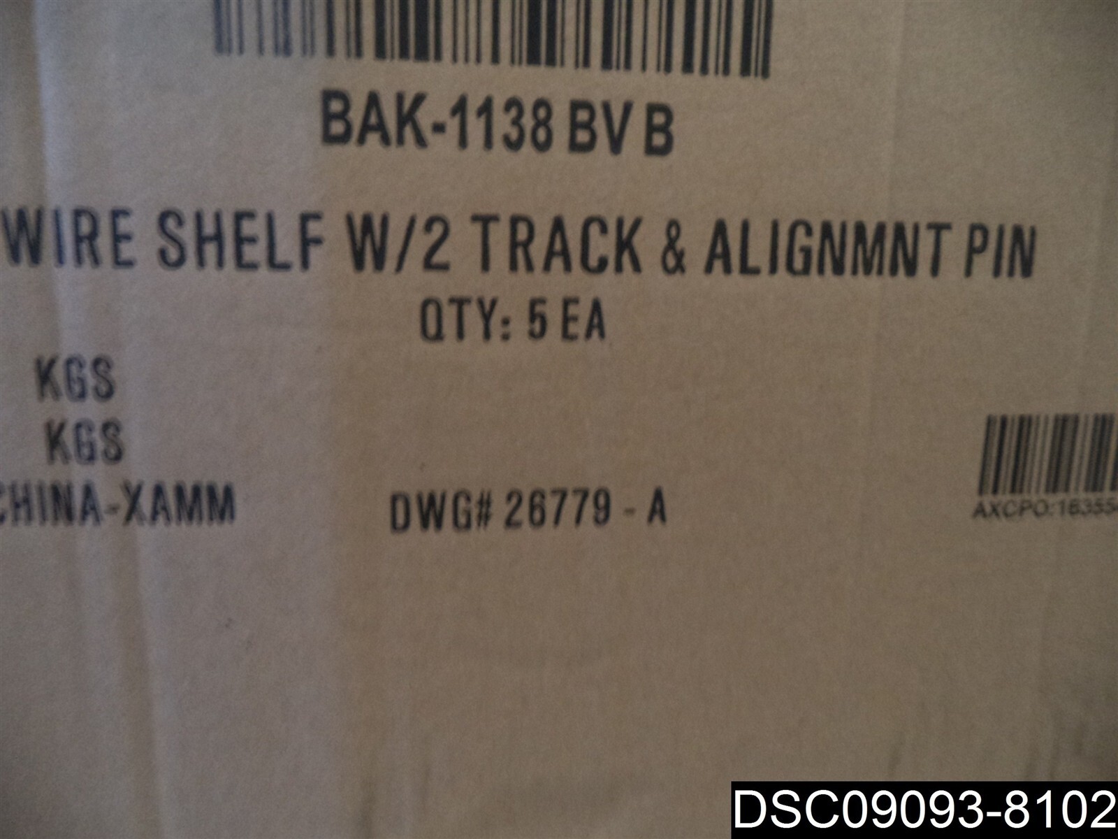 QTY=5 MARCO WIRE SHELF WITH 2 TRACK & ALIGNMNT PIN HOLE BAK-1138BVB