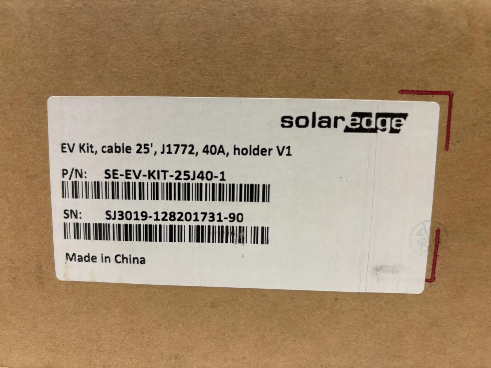 SolarEdge SE-EV-KIT-25J40-1 25ft 40A Level 2 EV Charging Cable J1772