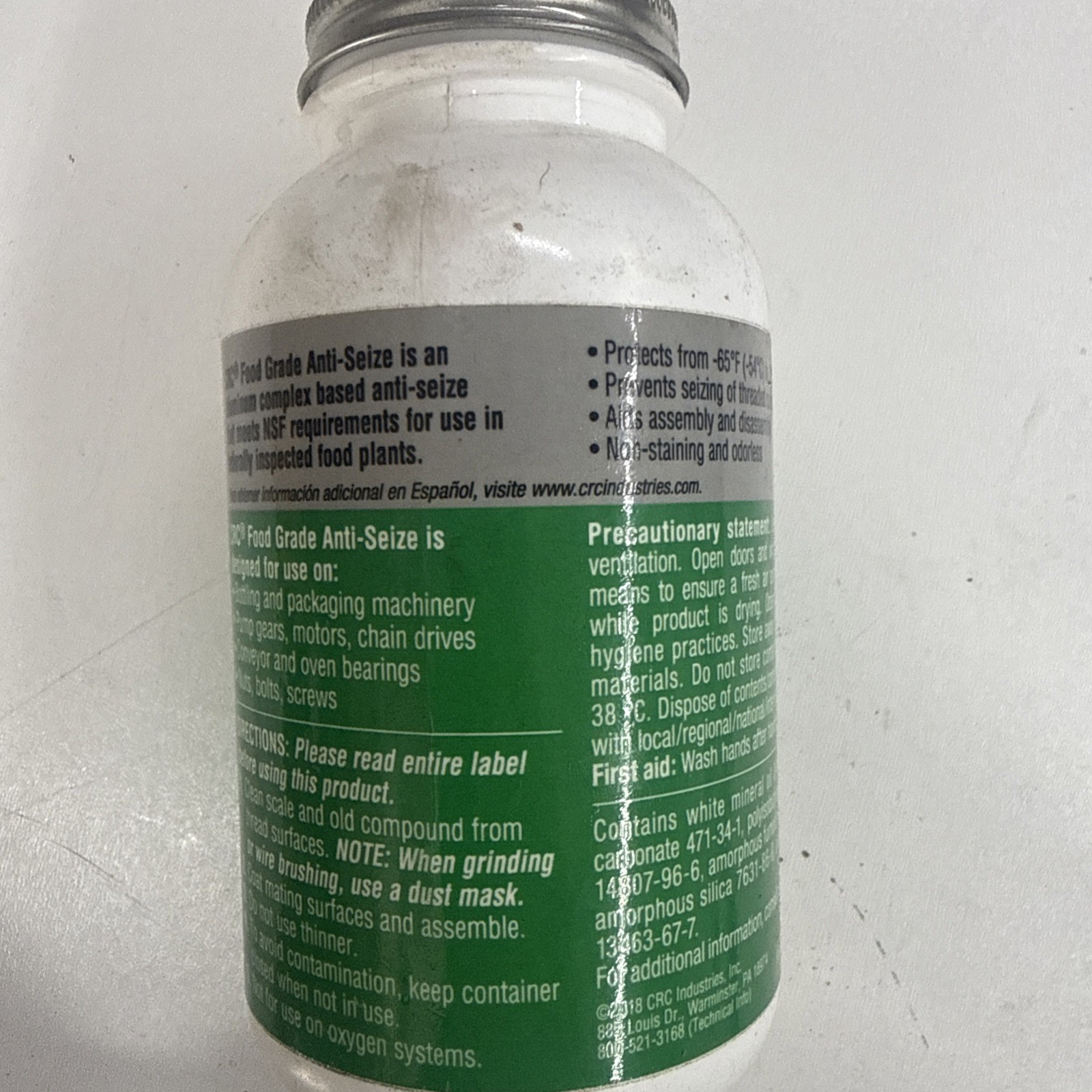 CRC SL35905 Food Grade Anti-Seize, H1 Food Grade, 16 Oz Brush-Top Can, White
