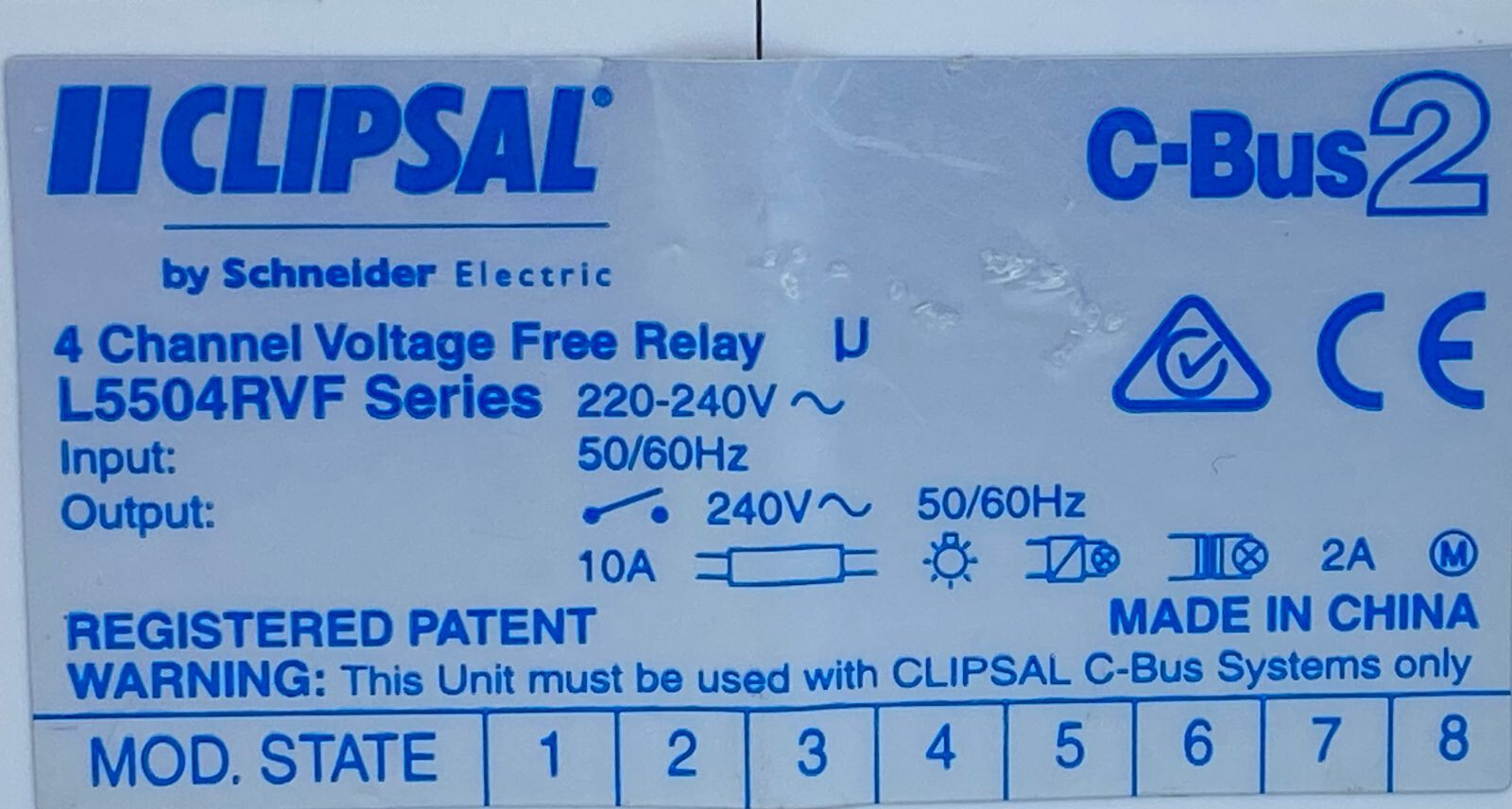 Clipsal L5504RVFP Cbus 4 Channel Relay Non Powered, CH#471 / CH#722