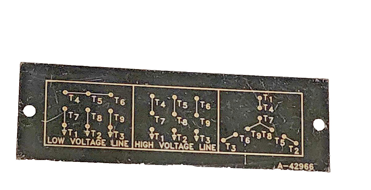 Wye-Delta 3-Phase Motor A-42966 Wye Connected Motor Steel Label 3-1/2”x 1-1/8”