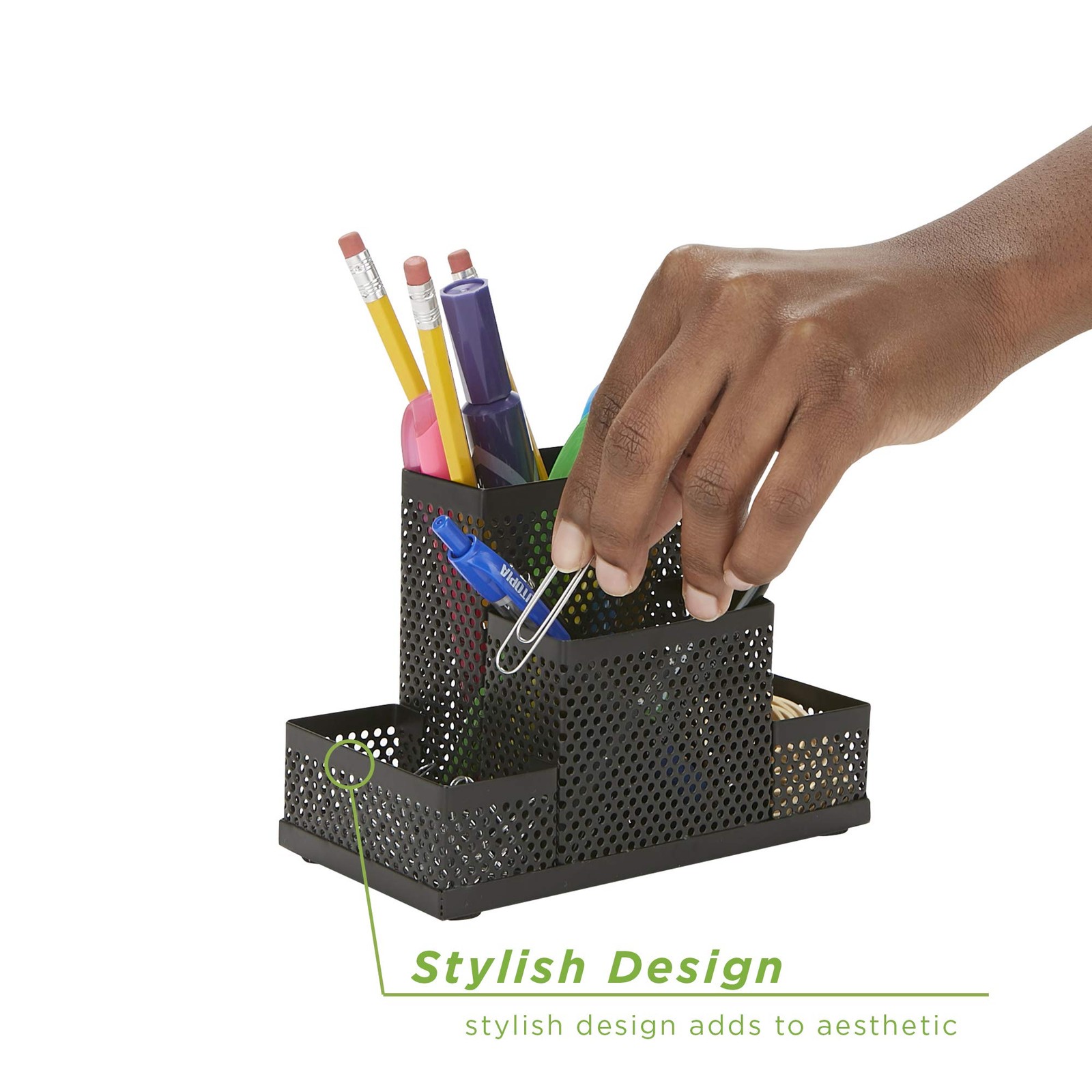 Mind Reader Desk Organizer [4-Compartment, 2-Piece Same Set] – Supplies Black