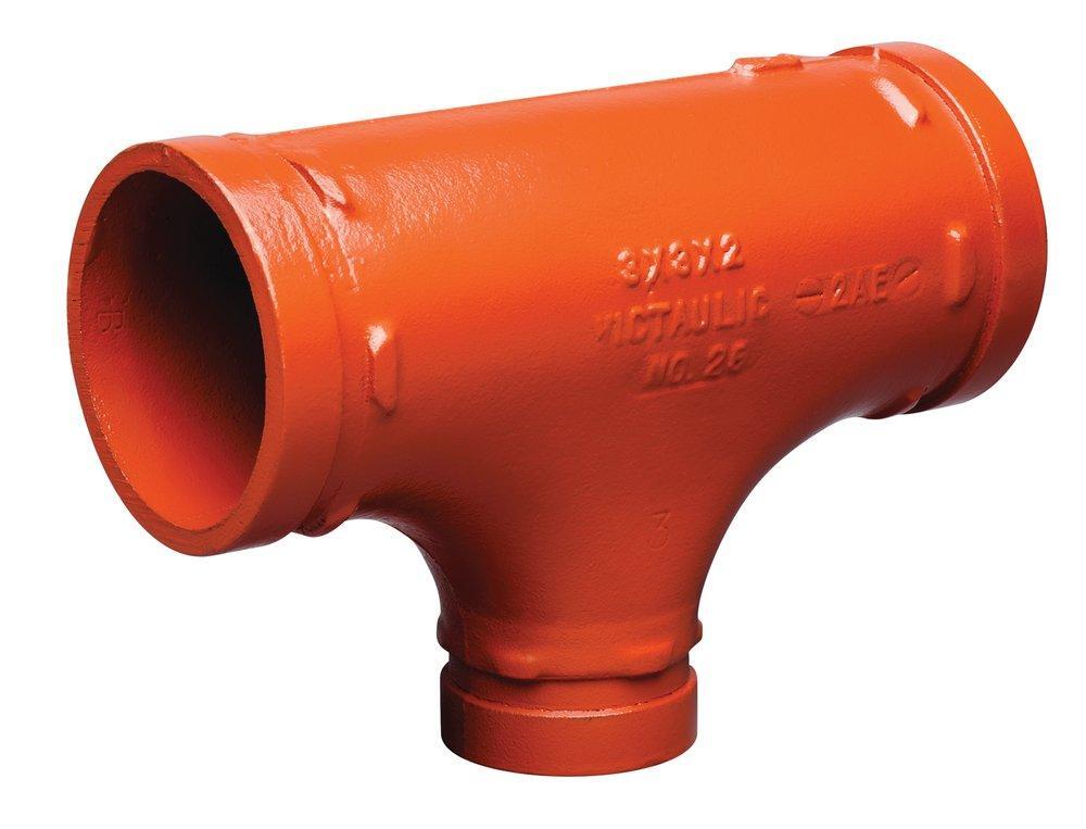 Victaulic FireLock Style 25 3″ X 3″ X 2″ Grooved Ductile Iron Tee 1000 Psi