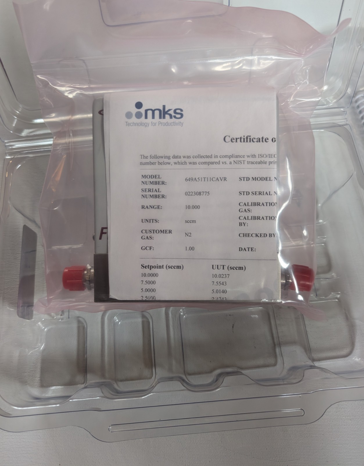 MKS Mass Flow Controller VCR Gas N2, 10 SCCM, 50 Torr 649A51T11CAVR New In Box