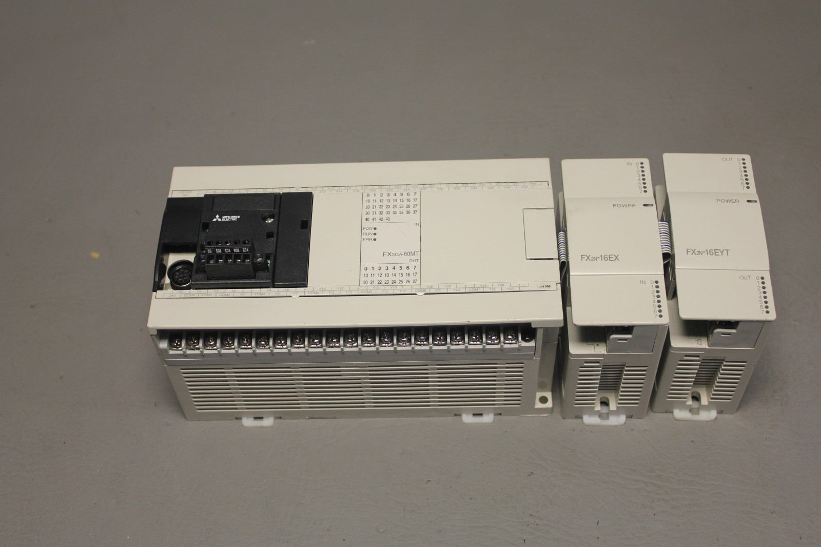 MITSUBISHI PLC SYSTEM WITH 3 MODULES FX3GA-60MT-CM & FX2N-16EX & FX2N-16EYT