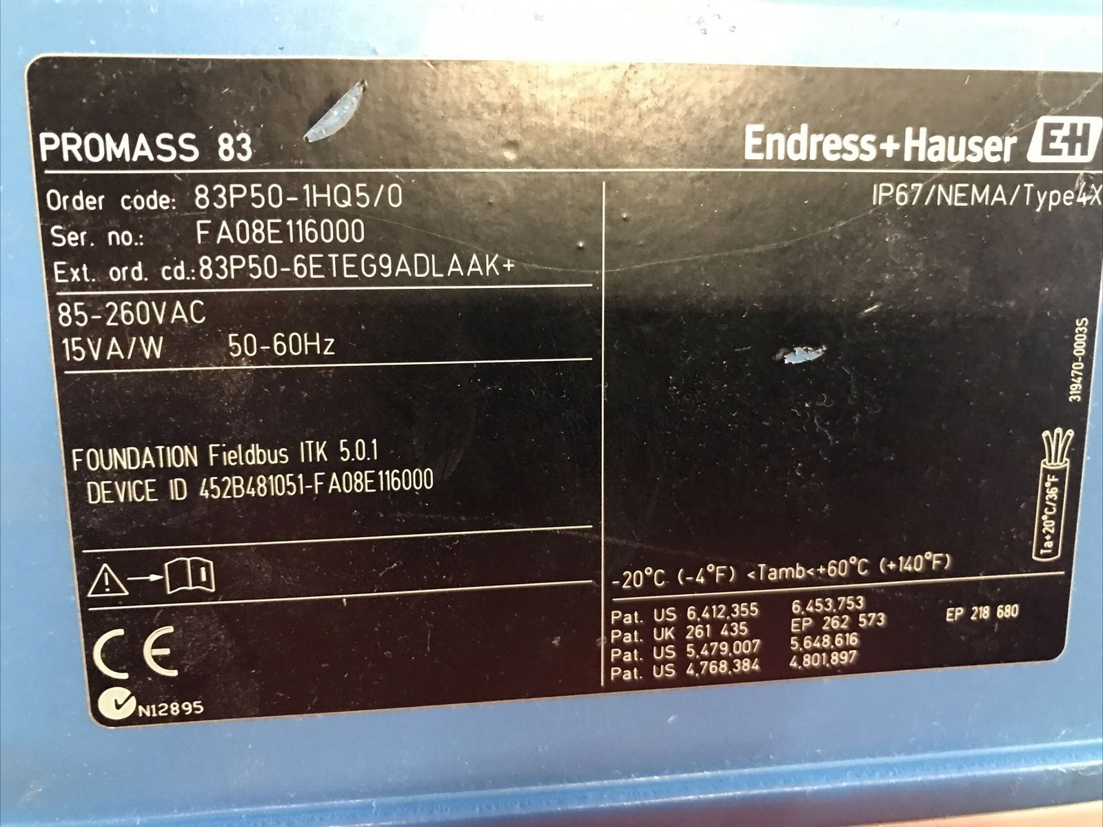 Endress & Hauser Promass P 83P50 -1HQ5/0 W/ Controller