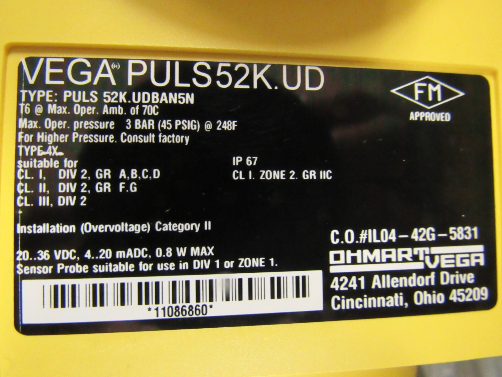 VEGA PULS52K.UDBAN5N PULS52K.UD LIQUID LEVEL TRANSMITTER **REFURBISHED**